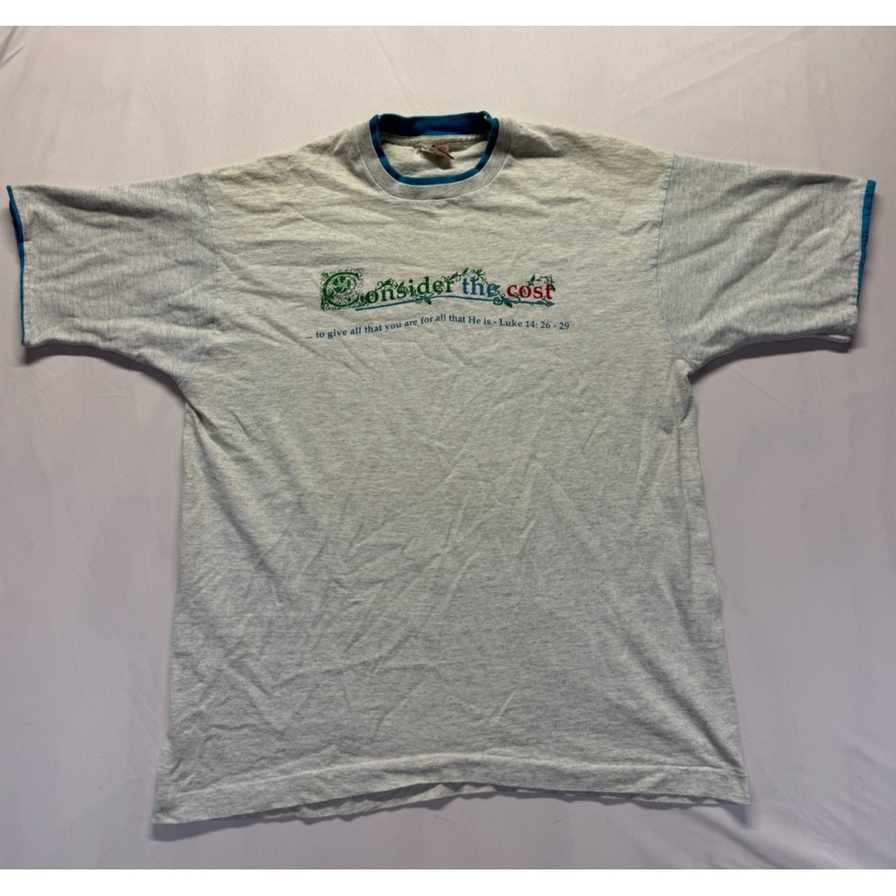 Vintage Fruit Of The Loom T Shirt Mens XL Heather Gray Graphic Consider The Cost